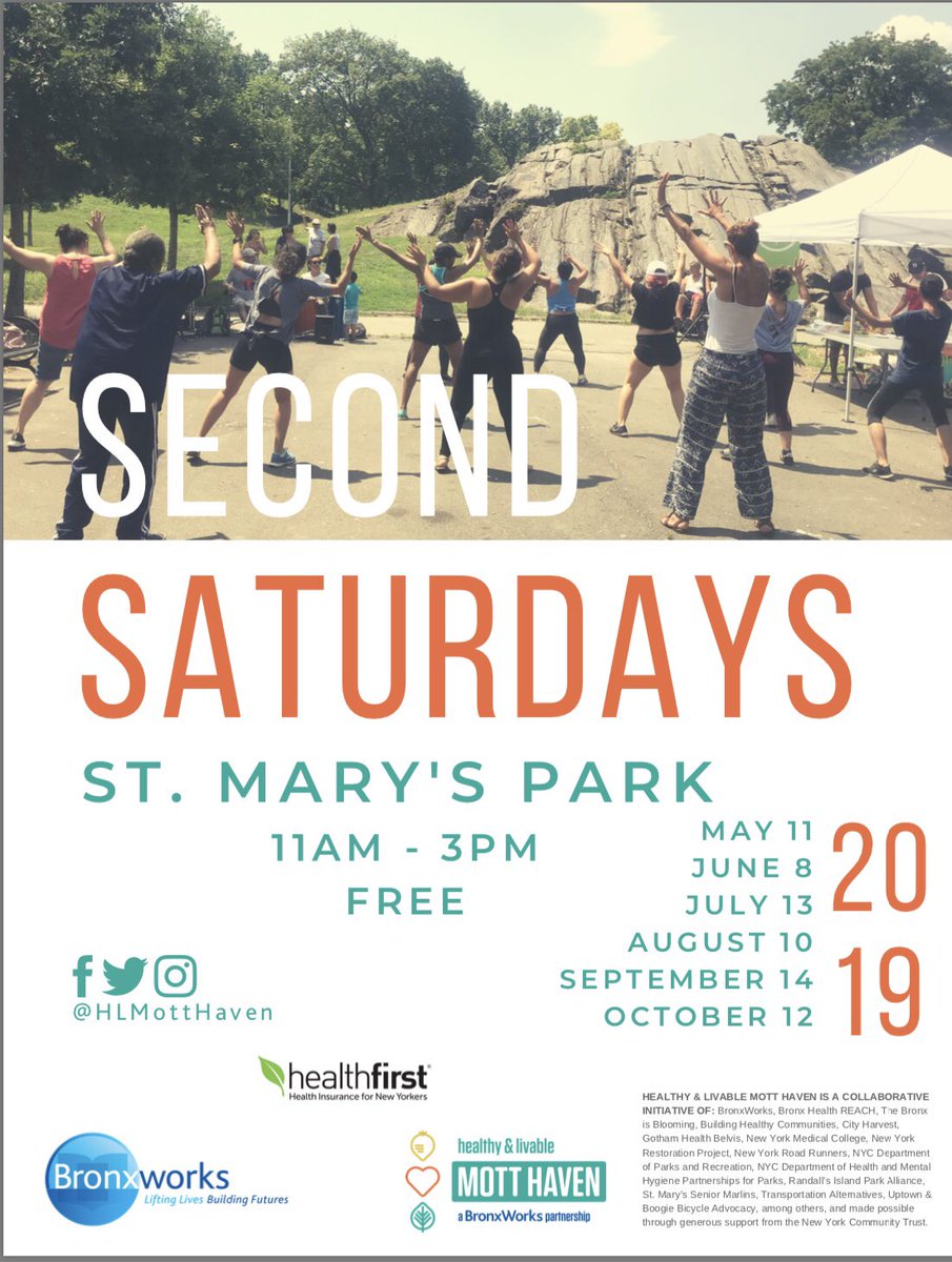 RevFitRadio's tweet photo. SECOND SATURDAYS

Second Saturdays 2019 is back at St. Mary’s Park on June 8th from 11am to 3pm by the Big Rock at 149th Street. Join us for a day of FREE family-friendly fitness classes, health screenings, food tastings, arts and music workshops, volunteering and more!

4/6 https://t.co/WrCs6bXaNx
