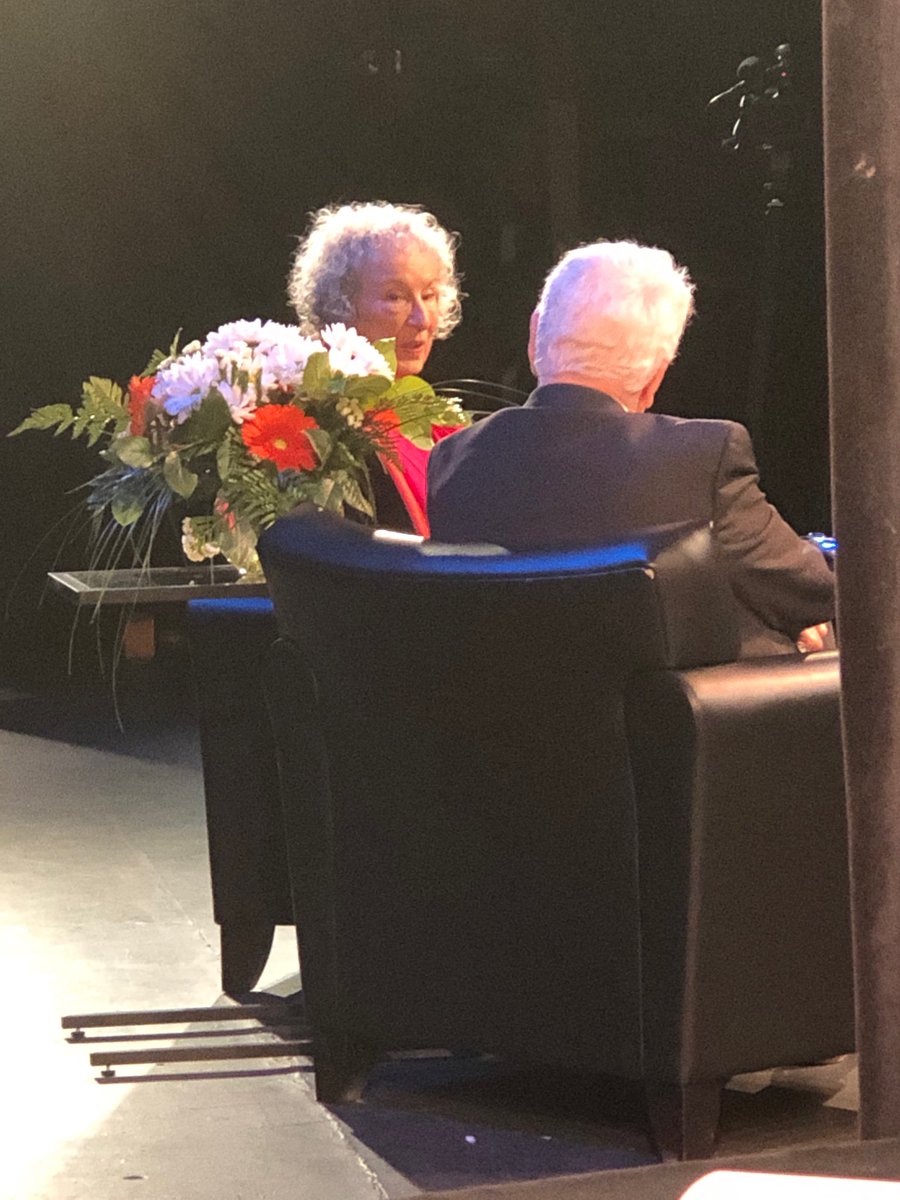 Mainstreet_CB's tweet photo. I’m hosting, so I’m in the wings, but here is Silver Donald Cameron speaking with Margaret Atwood ⁦@cbuniversity⁩ on ⁦⁦@CBC⁩ today!! https://t.co/sKCDJMZyo8