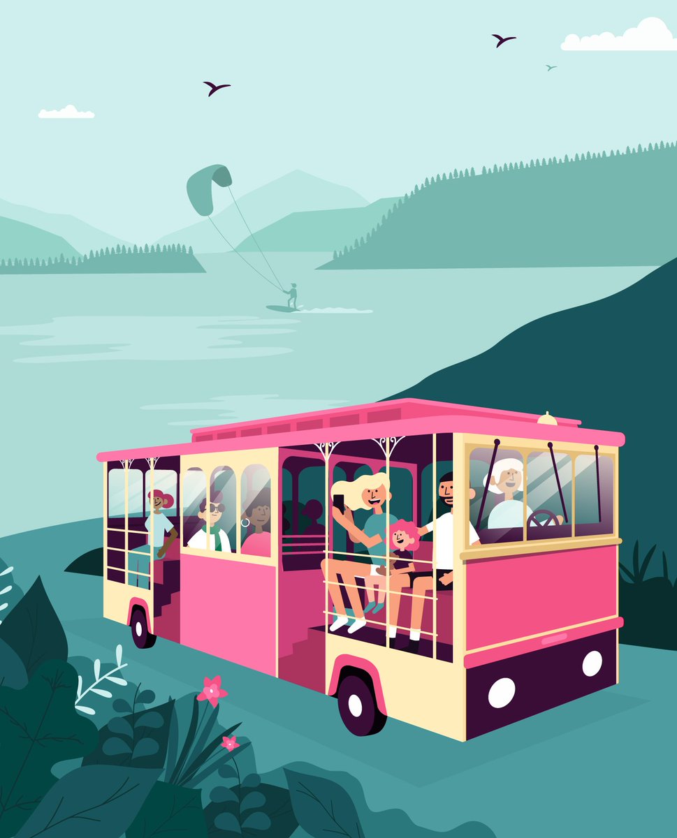 Fresh new illustration I finished this week of this lovely pink trolley. #explorehoodriver #clientwork #mounthood #hoponhopoff