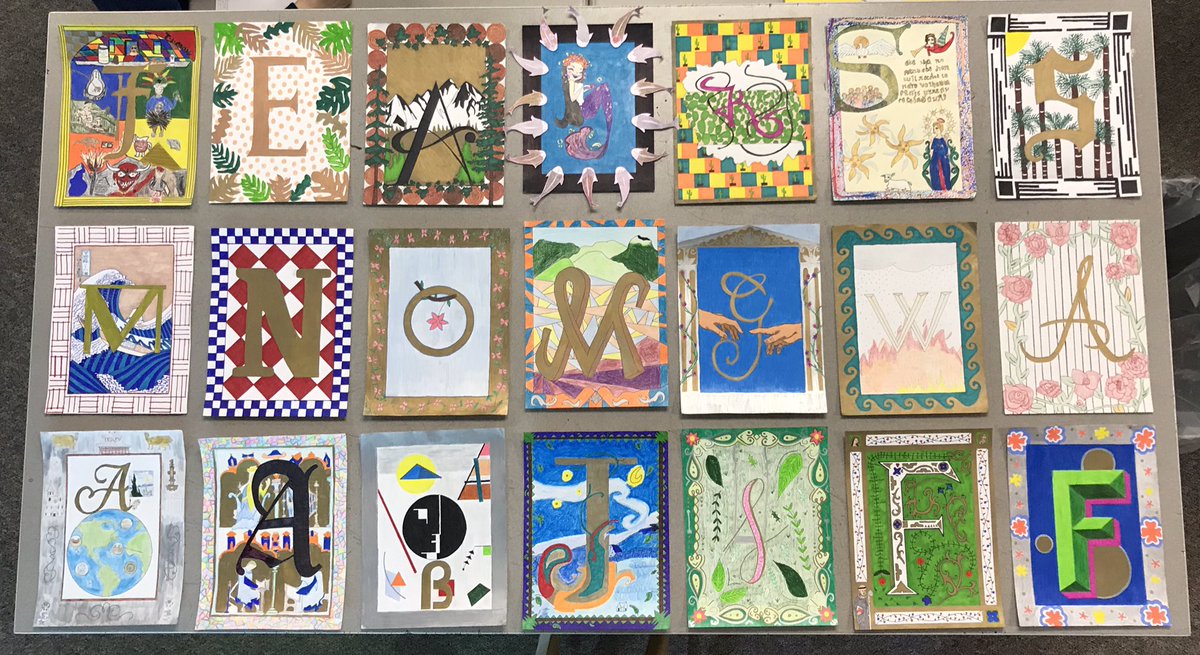 riceskyview's tweet photo. The AP Art History folks took our Illuminated Letter project to a new level this year. Amazing stuff! #APArtHistory #SHSWeLearn https://t.co/9aOpC47o8Q