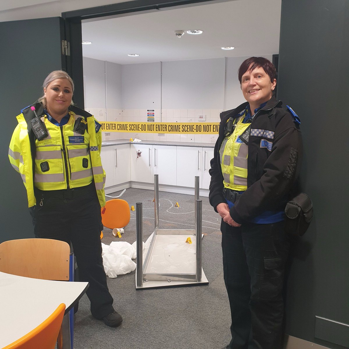 CannockPolice's tweet image. PCSO Baggott and Willis attended peak education open day today. Peak training offer a range of learning activities which are tailored to suit student needs, abilities and aspirations. Here we are checking out their forensic science section. #supportlearning #workingtogether.
