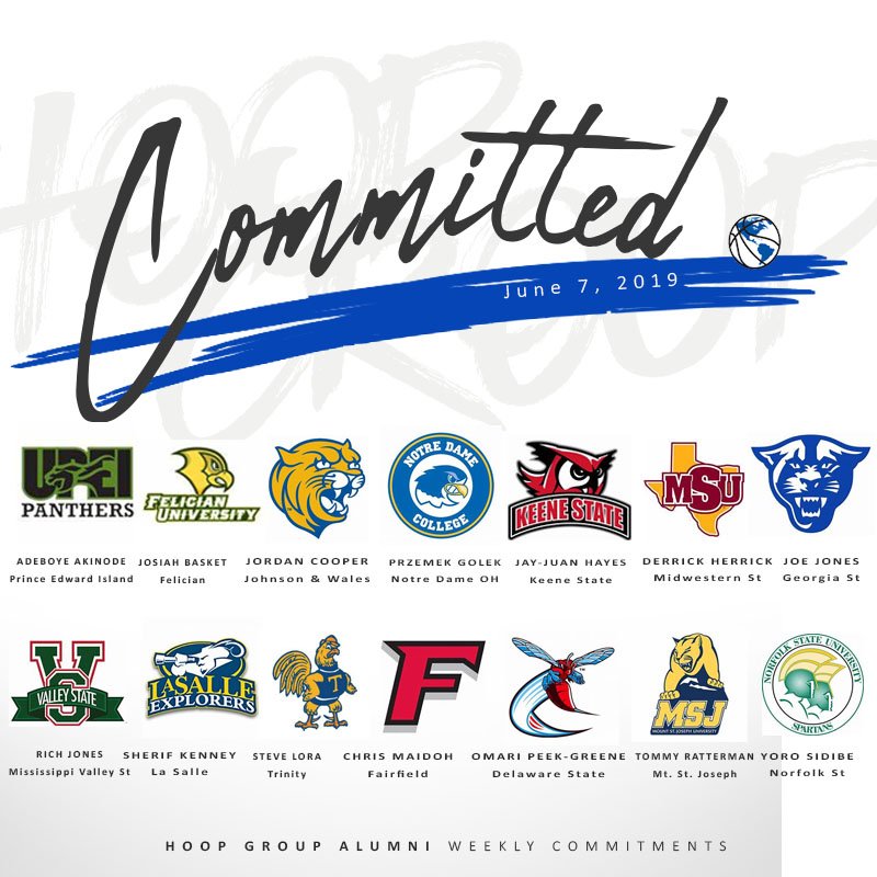HG Commitments: Week in Review

Adeboye Akinode to Prince Edward Island
Josiah Basket (<a href="/josiahbasket/">Josiah basket</a>) to Felician
Jordan Cooper to Johnson &amp; Wales
Przemek Golek to Notre Dame OH
Jay-Juan Hayes to <a href="/KSCBasketball/">Keene State Men’s Basketball</a> 

Complete 2019 commitment list:
bit.ly/2WvIauY