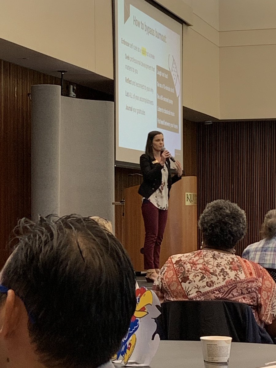 tml6868's tweet photo. Sitting at the #KUSOEstrategies conference, listening to the Kansas teacher of the year from @kckschools talk about teacher well-being. #kckps #kckproud https://t.co/TbwEePzeFW
