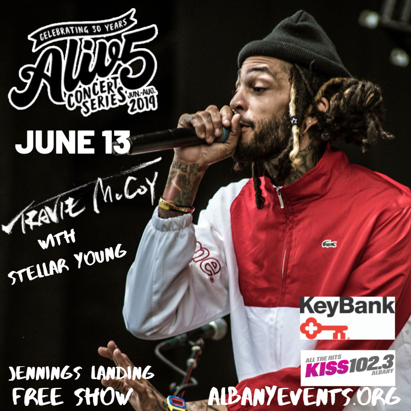 Huge show coming up next week on June 13th!  Alive at Five with <a href="/TravieMcCoy/">Travie McCoy</a> and <a href="/stellaryoung/">STELLAR YOUNG</a> presented by <a href="/keybank/">KeyBank</a> and <a href="/KISS1023ALBANY/">KISS 102.3</a>!!  Free show at Jennings Landing 5-8pm!