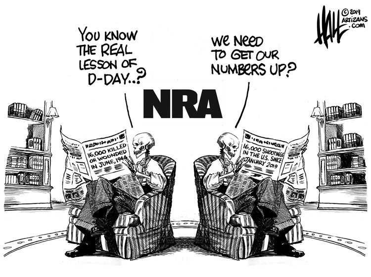halltoons's tweet photo. Today's syndicate cartoon. Thanks for sharing. #NRA #gunstatistics #gunviolence #casualties #shootingvictims @laloalcaraz @co_rapunzel4 @MaggieJordanACN https://t.co/He1XDIds6A