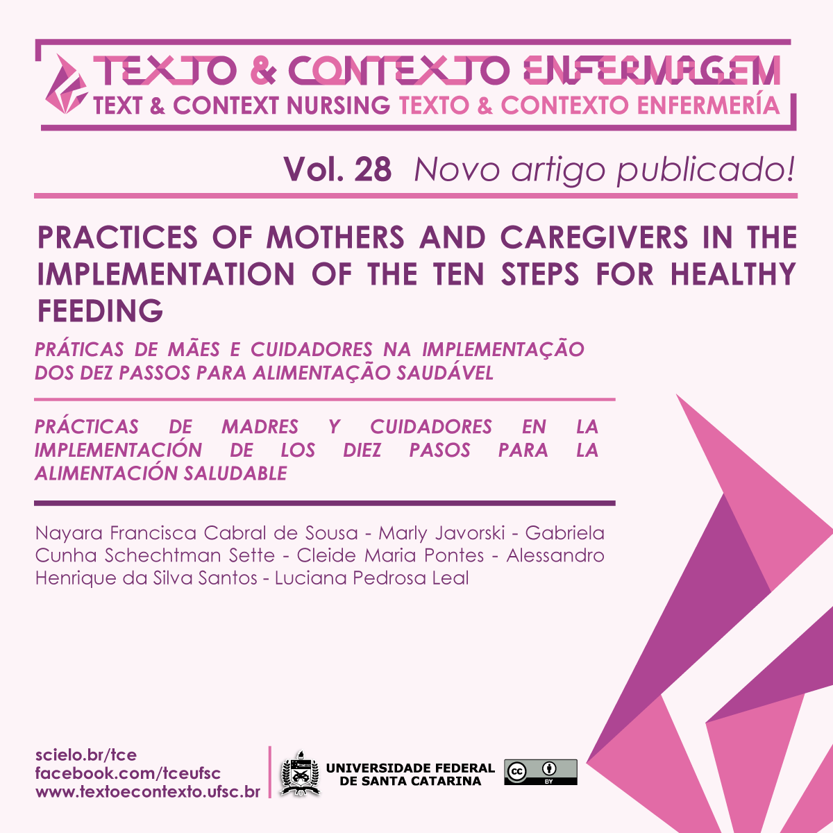 ContextoTexto's tweet photo. PRÁTICAS DE MÃES E CUIDADORES NA IMPLEMENTAÇÃO DOS DEZ PASSOS PARA ALIMENTAÇÃO SAUDÁVEL

https://t.co/PrctOafZp8 

#comportamentoalimentar #nutriçãodolactente #cuidadodacriança #educaçãoemsaúde #enfermagem #ufsc #RedEdit https://t.co/IXyKFm9kBL