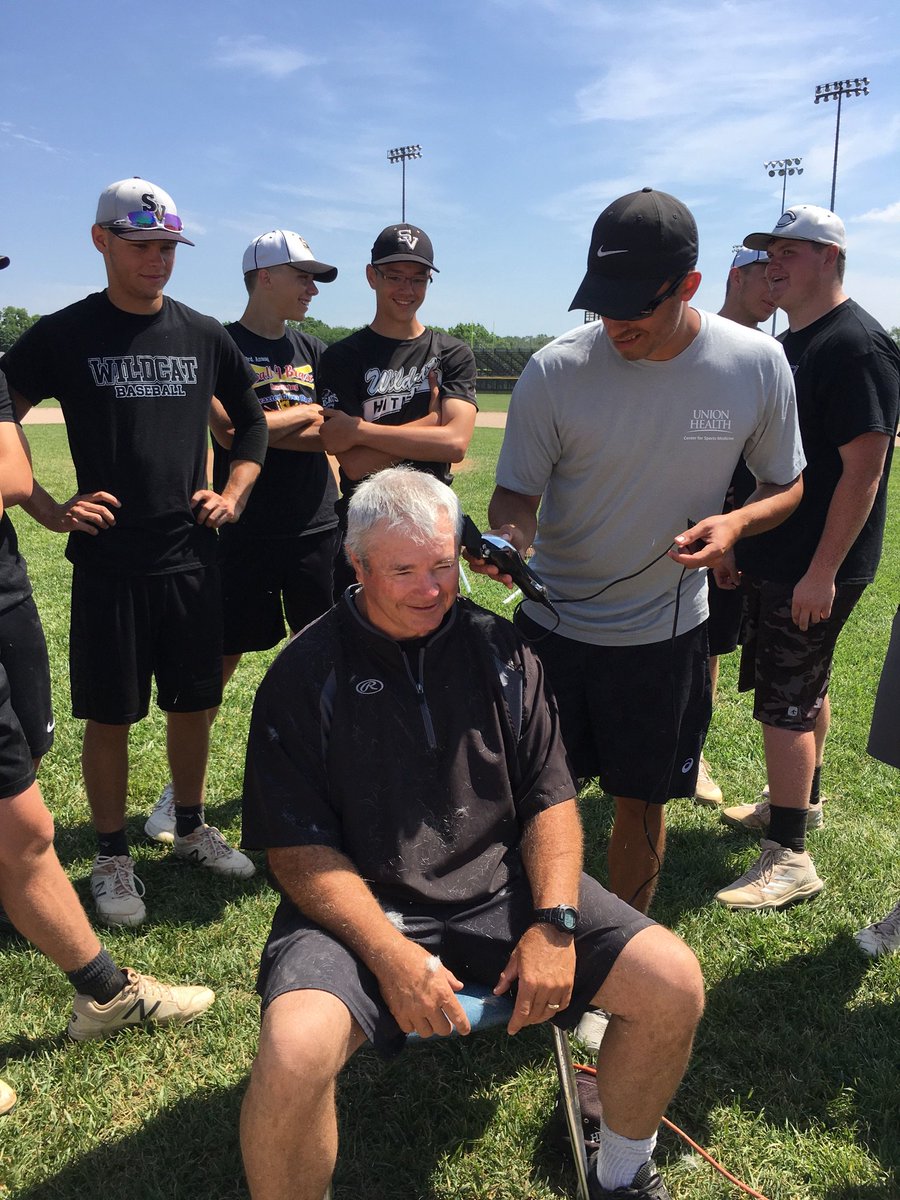 pughgrant's tweet photo. South Vermillion Head Coach Tim Terry told his team last week if they won he would get a Mohawk. He honored his word today as the Wildcats prepare for semi-state Saturday. https://t.co/IBjTkOwBy4