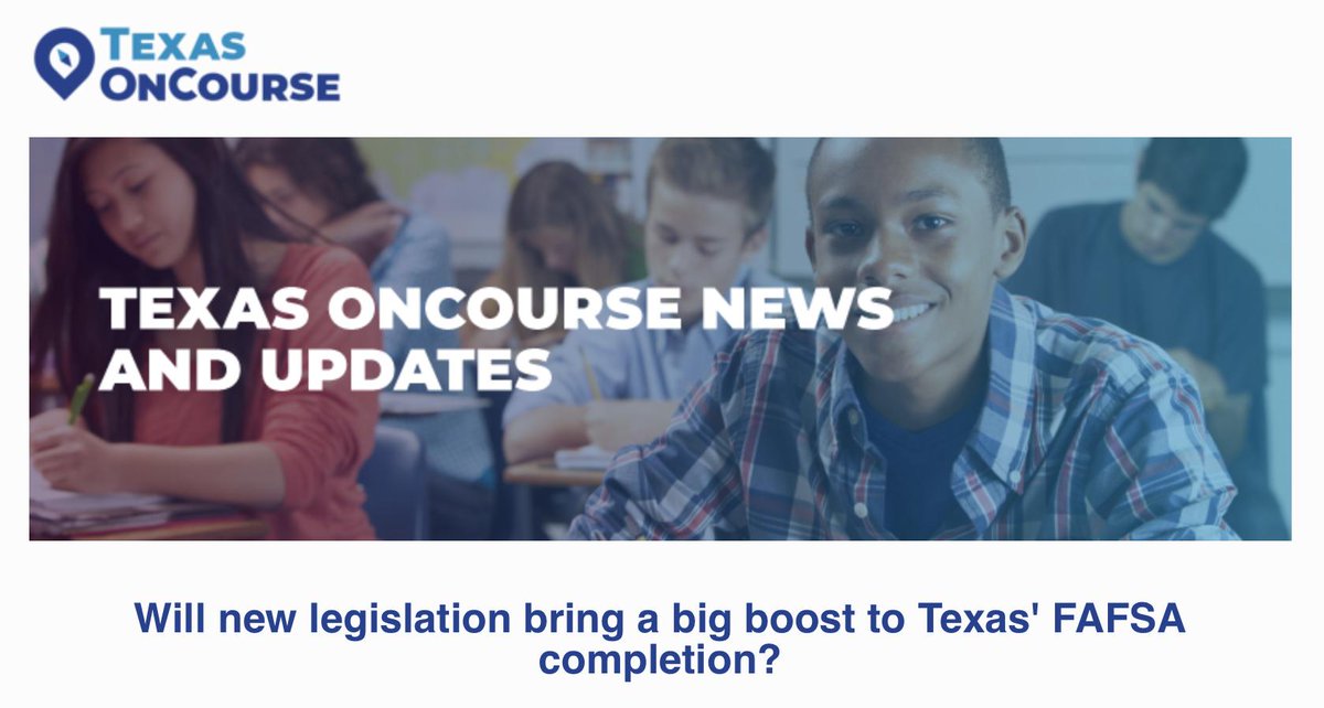TexasOnCourse's tweet photo. Included in the Texas school finance bill: a section requiring #FAFSA submission for graduation. TXOC director @chrisco_laura looks at how we expect this new requirement to impact college access in TX: https://t.co/cozgZUk1z5 #txed #txlege https://t.co/bDpM3Ztz6T