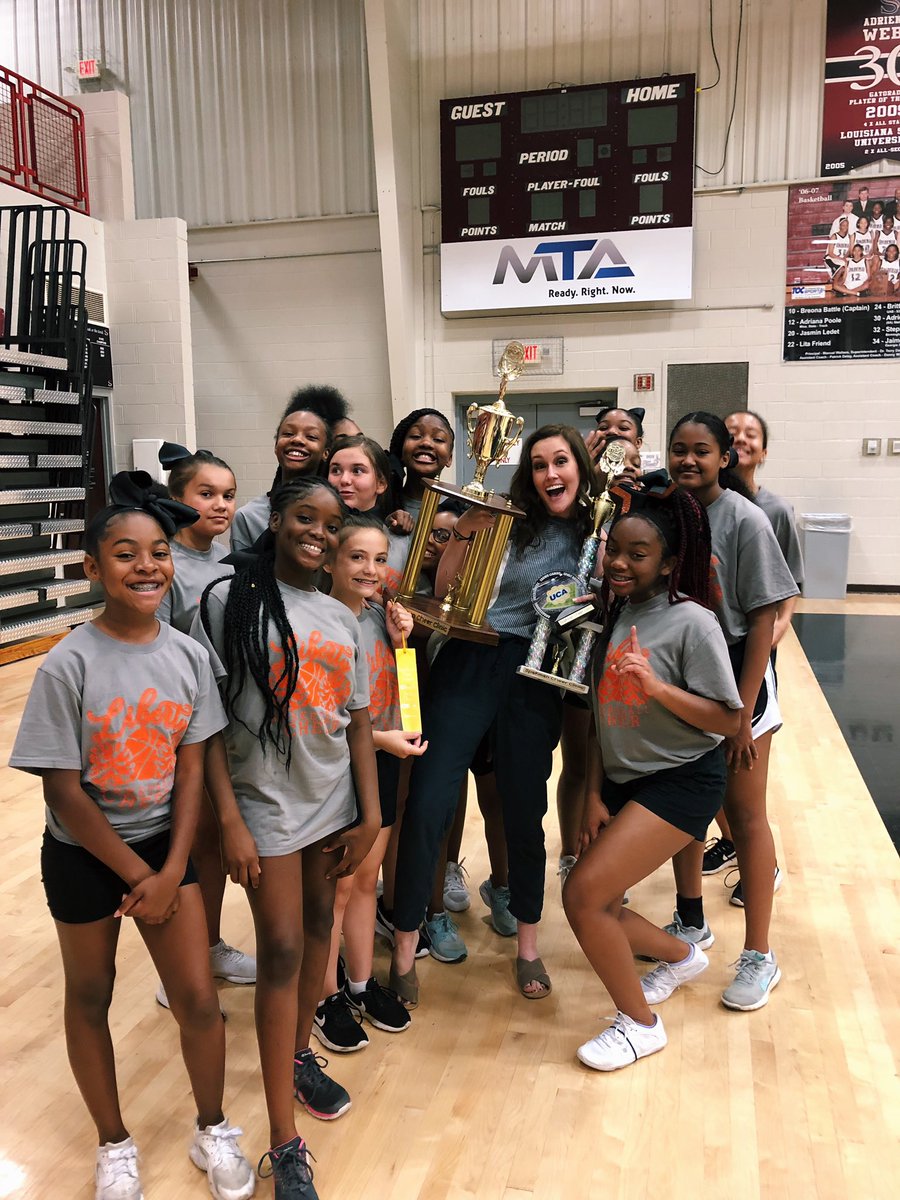 MsTolleson's tweet photo. So proud I could cry! We had our camp competition today and these girls took home 1st in Dance, 1st in Cheer, 3rd in Sideline and the OVERALL Spirit award voted on by the camp leaders! 🧡🖤 #basketballcheer #lmslions https://t.co/DU1ep2e34f