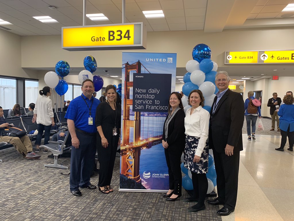 jodydickson28's tweet photo. We had quite the celebration in CMH today for our inaugural flight to SFO. A big thank you to everyone involved in making this day so special!@jacquikey @pamelapollak @BrianFKennedy @CVGUABob @weareunited https://t.co/zWl08UGom0