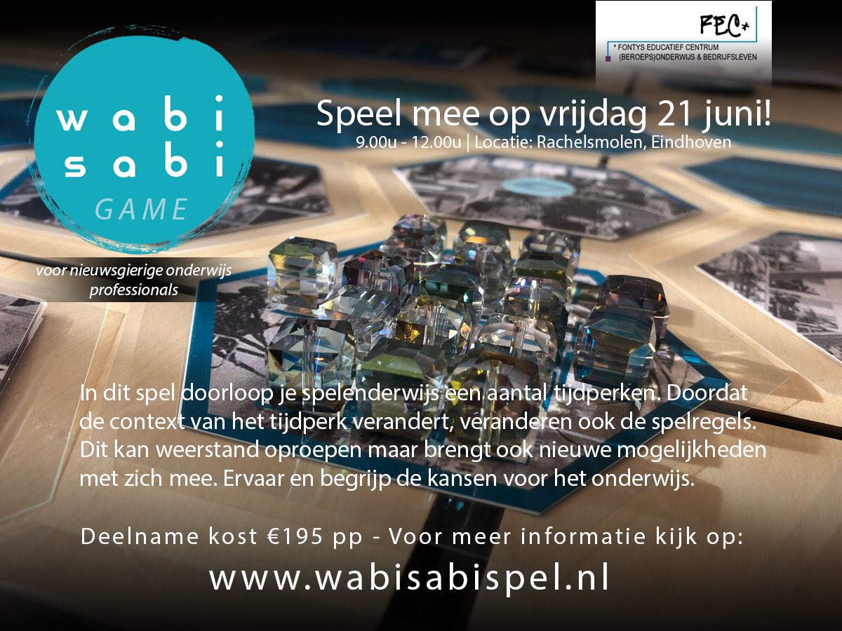 Niemand ontkomt er meer aan dat onderwijs tweerichtingsverkeer is geworden. We leren levenslang en iedereen is tegelijkertijd docent en student. Wil je dit ervaren, schrijf je in voor de Wabi Sabi game op 21 juni bij #FONTYS #FEC