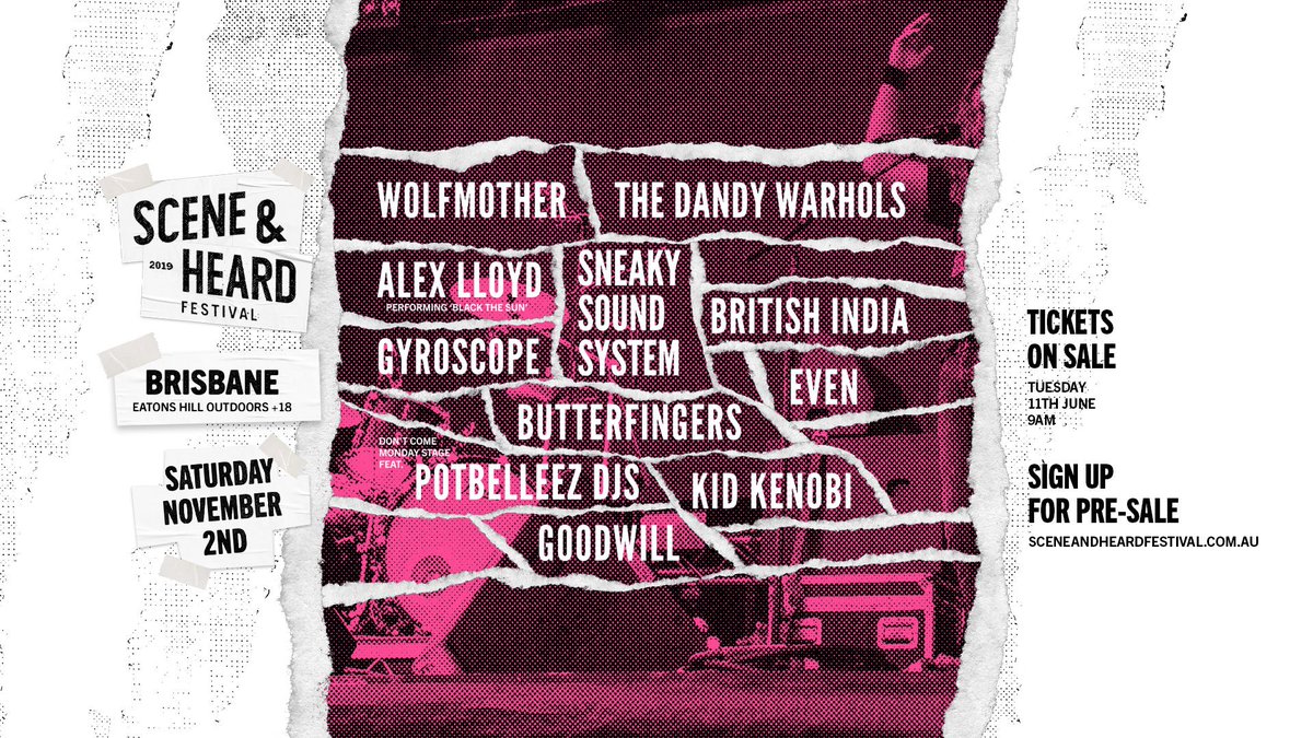 🇦🇺SAT 2nd NOV - The Dandy Warhols &amp; @Wolfmother and more at @SceneAndHeardf #Brisbane  - Tickets on pre-sale next Tuesday the 11th. sceneandheardfestival.com.au