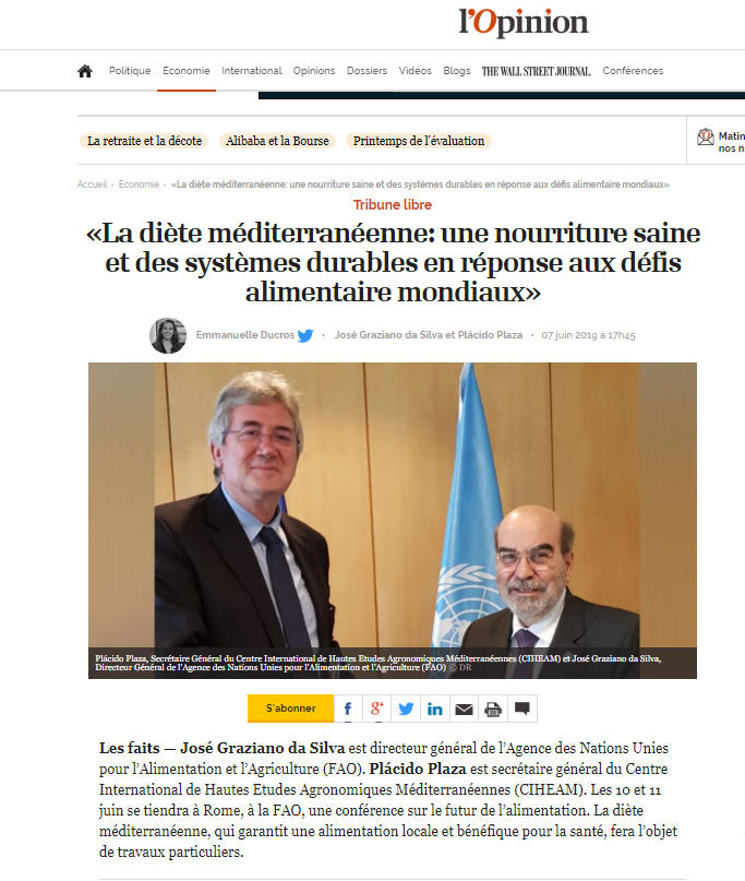 CIHEAM's tweet photo. TRIBUNE @FAO et @CIHEAM «La #diète méditerranéenne: une nourriture saine et des systèmes durables en réponse aux défis alimentaire mondiaux» via @Lopinion_fr  

#Rompre le pain ensemble 
 Revenir à « l’esprit du lieu »
#Futur de l #Alimentation

https://t.co/RPPoWujaqZ https://t.co/SFc8efuEkX