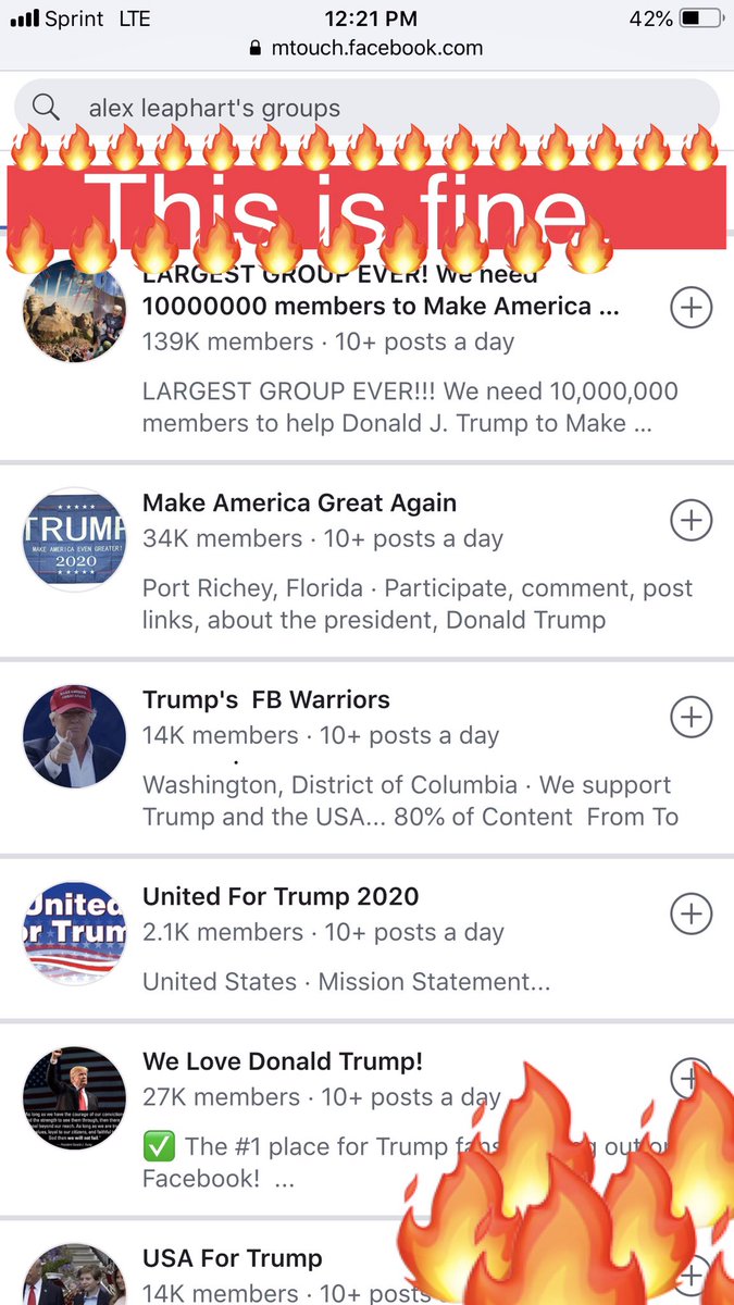 ExploitingNiche's tweet photo. I feared Facebook had totally disabled the search features I use to show people hijacked accounts from foreign countries who spam clickbait into American political groups.
Thanks to #OSINT community and https://t.co/NscXxSbGZd for help.
Don’t break it before you #fixitfacebook https://t.co/lLYfCA2DkH