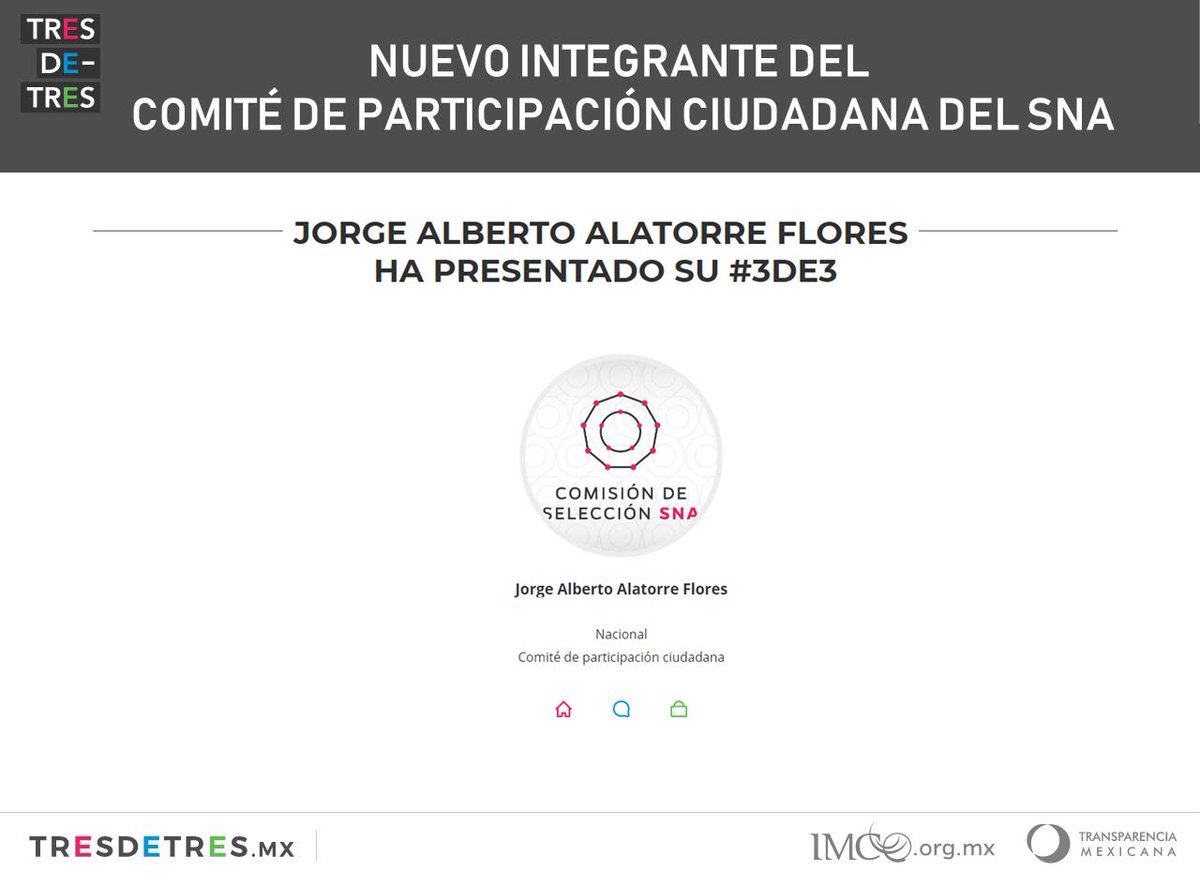 📌 Ya puedes consultar las declaraciones #3de3 de Jorge Alatorre Flores, el nuevo integrante del <a href="/ComiteCPC/">CPC</a> del Sistema Nacional Anticorrupción
 
👉🏽 bit.ly/31c2lwJ