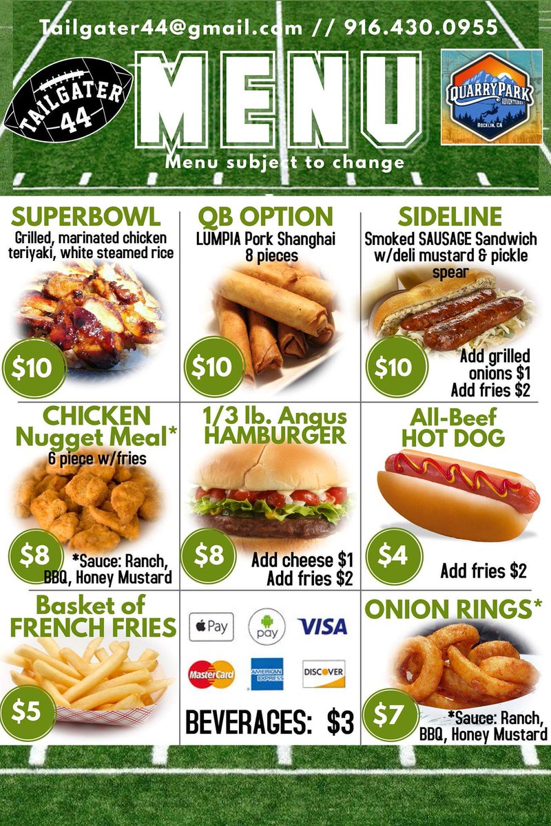 TGIF! it's a fabulous day for FUNday with <a href="/tailgater44/">THE TG44 TRUCK</a> FOOD at @quarryparkadventures! Serving our #Tailgater44 family-friendly menu 11am-430pm!  Including some cool 🍦 treats today!