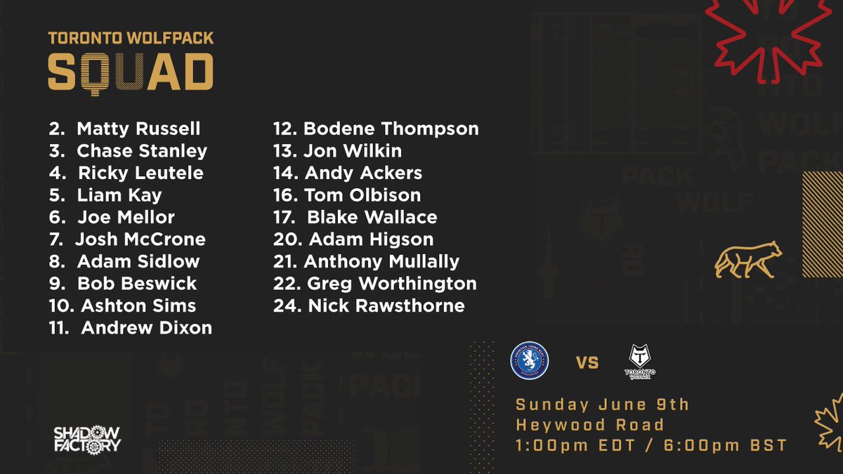 TOwolfpack's tweet photo. We're back in action Sunday as we take on @Swinton_Lions! It will be career game number 2⃣0⃣0⃣ for @andrewdixon0 & 5⃣0⃣0⃣ (yes 500) for @JonWilkin2012 👏👏
Here’s your squad ↓ https://t.co/lvLamJb2mU