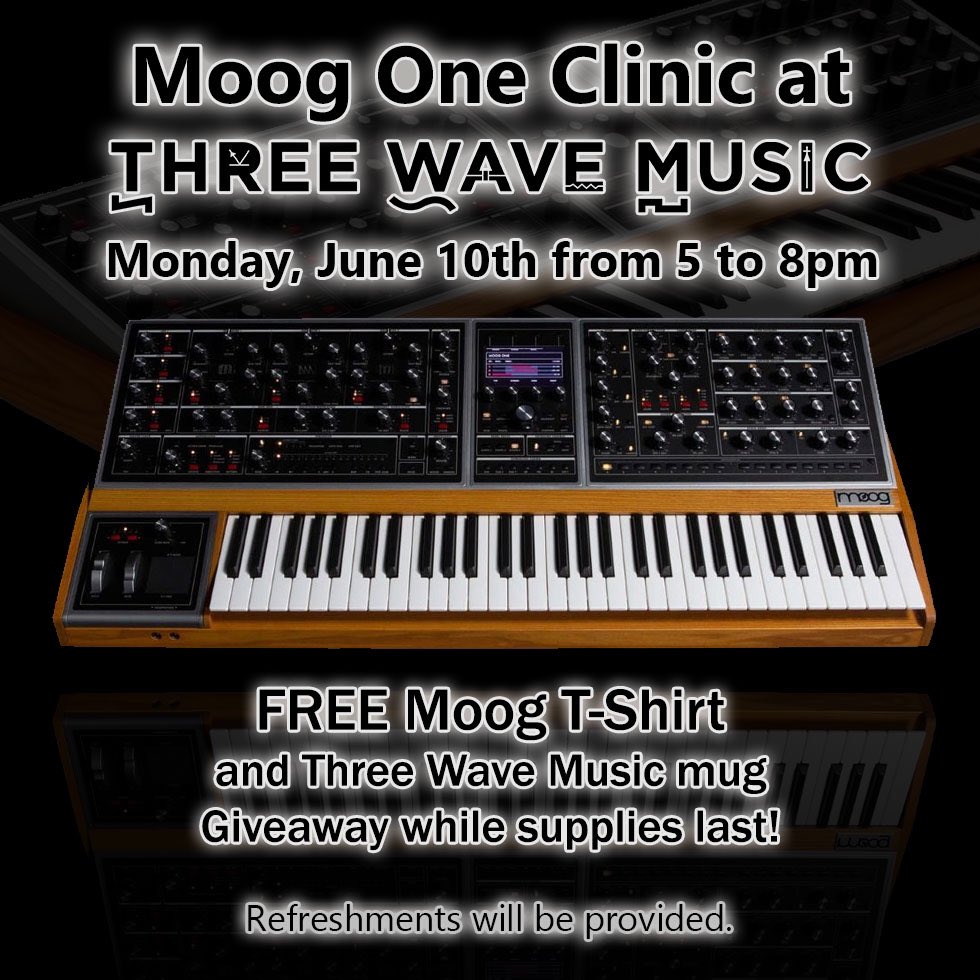 Join us this Monday for our Moog One Clinic! Get an in depth look with the Moog Product Specialist and a Q&amp;A for all Moog products! #moogone #moog #analogsynth #threewavemusic #