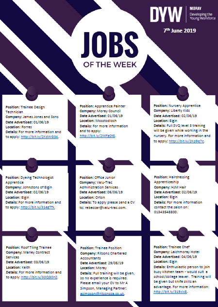 DYWMoray's tweet photo. 🌟JOBS OF THE WEEK 🌟

9 Apprenticeships and Trainee opportunities are available within Moray at the moment - apply quickly before the positions are full!

Tag and share this post with friends looking for jobs👍🏼 #JOTW @Moraypathways https://t.co/LItEbl5csA