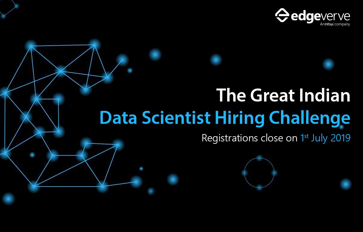 edge_verve's tweet photo. Are you a Data Scientist? Here's your chance to work with the best!

Participate in the hiring challenge and get a chance to be hired as a Data Science Engineer at EdgeVerve and work with the best talents! 

Register Now:  https://t.co/gfg8Xkf9aP

#DataEngineer #DataScientist https://t.co/LbtY1pLXCH