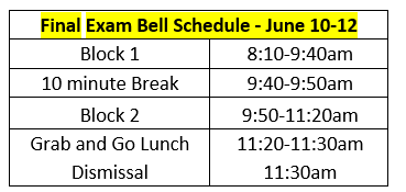 Bell Schedule for next week - updated today. (Includes changes from previously sent out schedules)