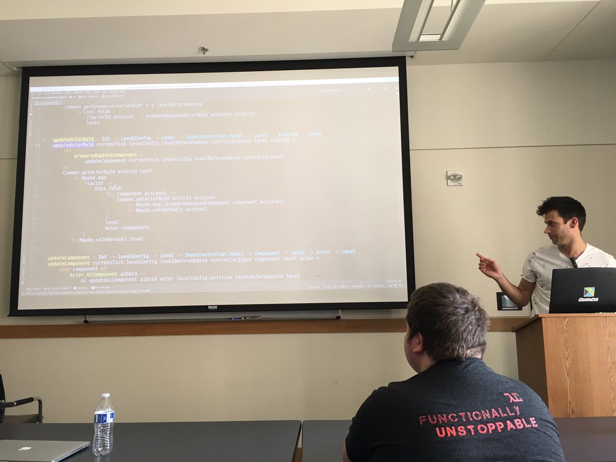 Game programming in Elm at <a href="/lambda_conf/">LambdaConf 2025</a>!

One of my favorite talks! Learned some neat tricks from <a href="/JordyMoos/">Jordy Moos</a>’s FP approach to game programming