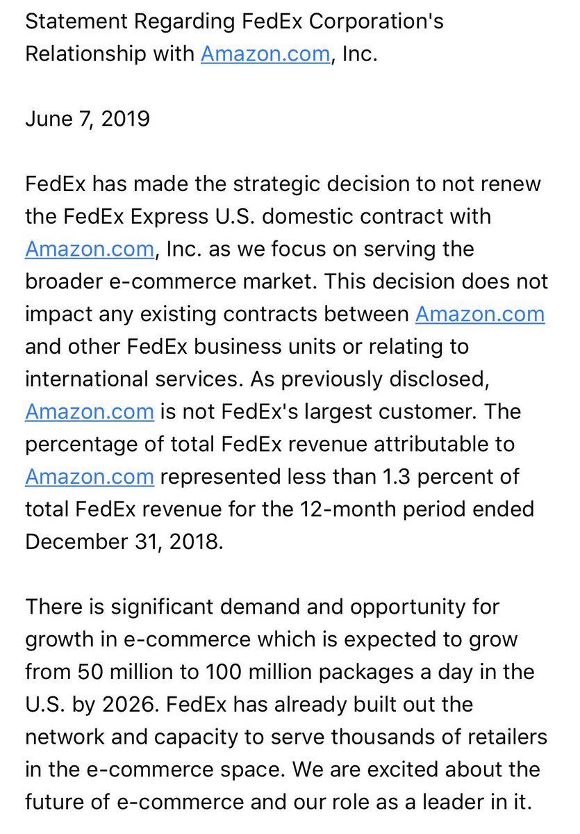 carlquintanilla's tweet image. NEW: FedEx Express drops Amazon:

$FDX $AMZN
Statement: