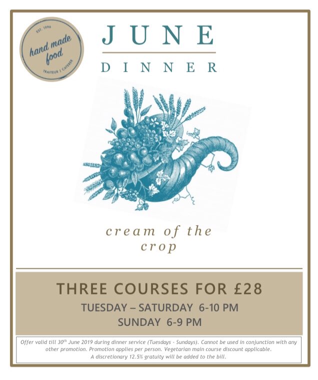 HandMadeFood's tweet image. June menu / loads of summer produce / 2 courses for £28