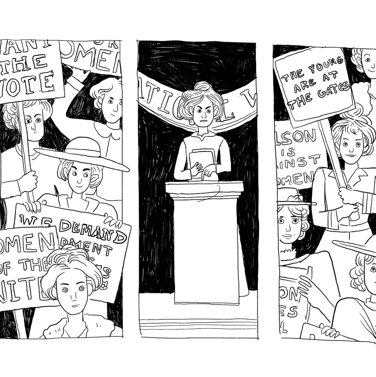 Tuesday was the 100th anniversary of the 19th Amendment passing in Congress! To celebrate, here's some of my pencils for my comic with Votes for Women, a @birdmakesart anthology coming out next year 
