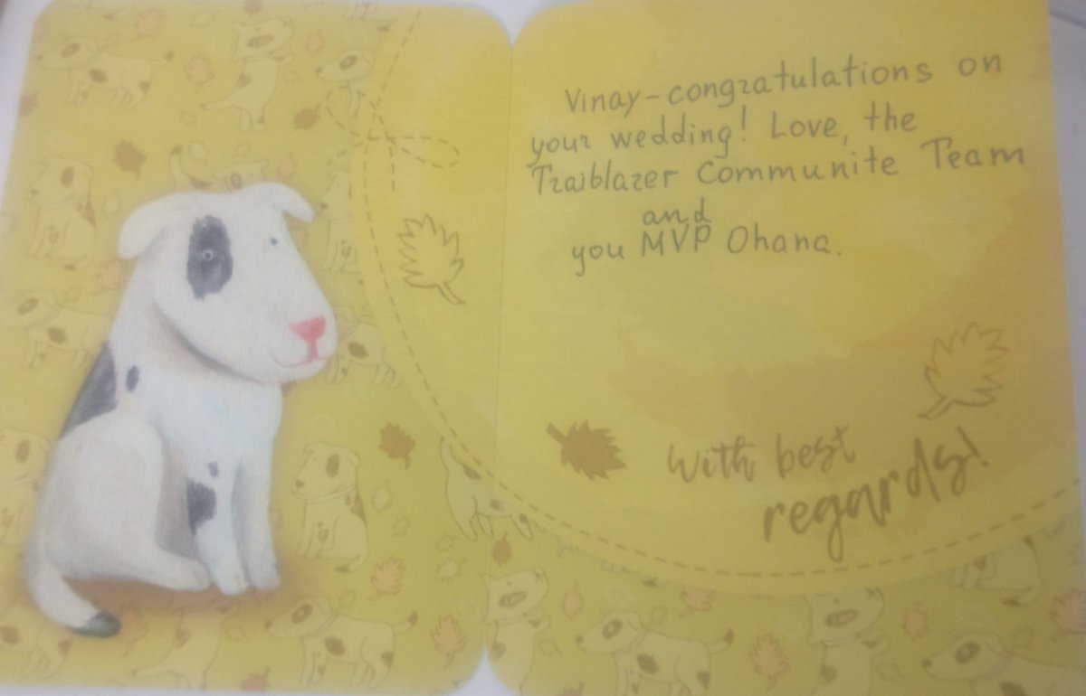 Vinayforce's tweet photo. Thank you #Salesforce #trailblazercommunity #MVPTeam for the surprise wedding gift !! Like always you ALL are AWESOME ! Special thanks to @kendallodom27 :) https://t.co/YiVKHAs37S