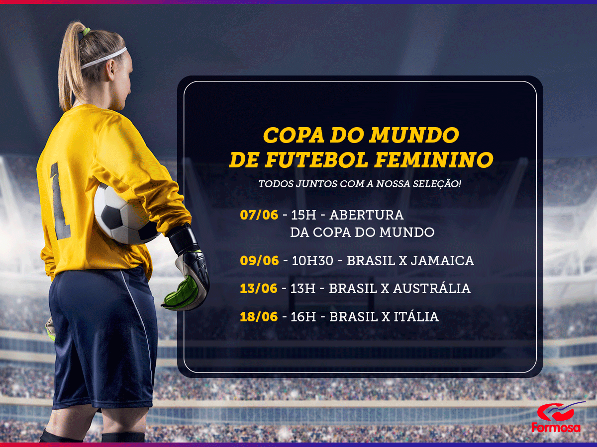 formosaoficial's tweet photo. A nossa seleção feminina está prestes a entrar em campo na Copa do Mundo de Futebol e nós precisamos fortalecer essa torcida!
Trouxemos as datas dos primeiros jogos pra você ficar ligado.
Reúna os amigos, passe aqui pra garantir tudo e vibre junto a cada lance! https://t.co/jMmsRrjmtJ