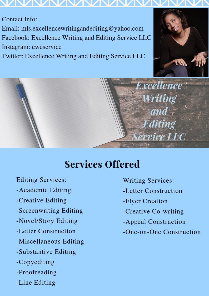 eweservice's tweet photo. Every masterpiece has a writer; every writer deserves an editor. You wrote it...now, let's perfect it! Contact Excellence Writing and Editing Service LLC today! https://t.co/4E554W0UGo