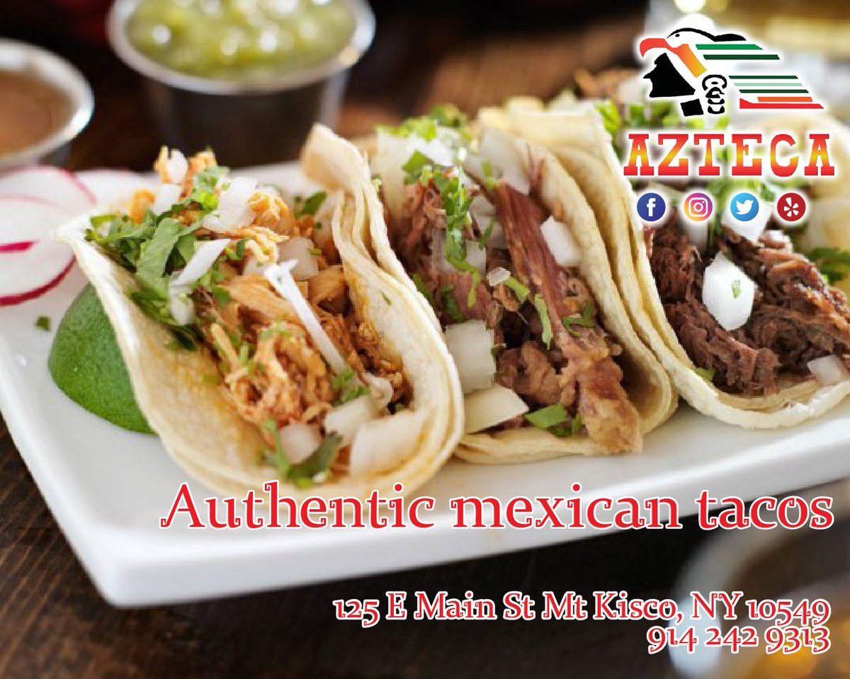 aztecarestny's tweet photo. If you want to enjoy the unique flavor of authentic mexican tacos, we invite you to #AztecRestNy where the food is from another planet. Address: 125 Main St. Mountkisco, NY 10549 Tel.: 914 242 93 13

@aztecarestny 
#Tacos #mexicanfood https://t.co/fl8RcJGYiK