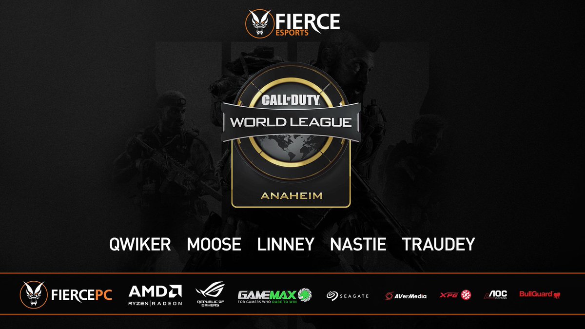 FierceEsports's tweet photo. We are pleased to announce our new Call of Duty roster:

@QwiKeR
@ByronLinney_
@Mooseman95
@Traudey
@nastie

See you at #CWLAnaheim 😎 #StayFierce 🔥 https://t.co/H7gtmjslZQ