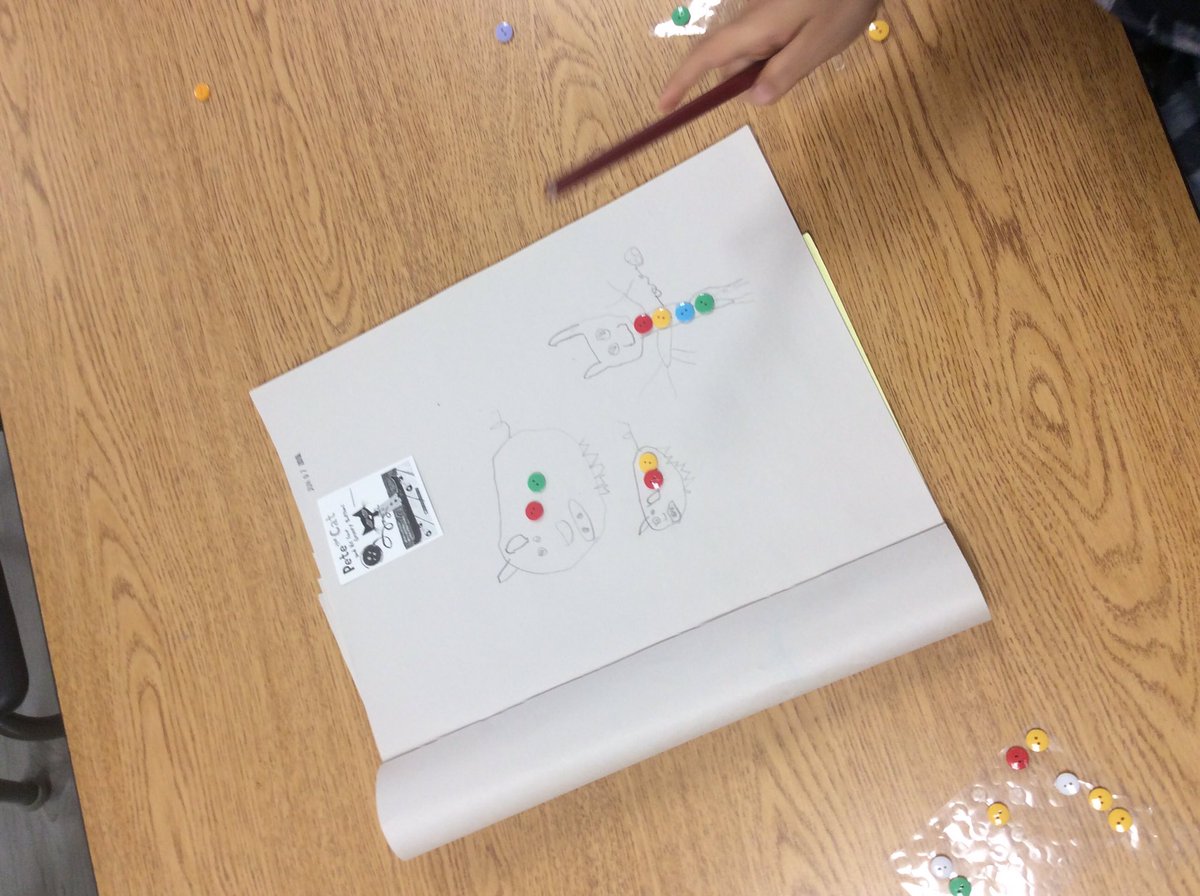 KEchicopee's tweet photo. More writing today! We read Pete the Cat. How many buttons did you add to your work? https://t.co/oRrS8Jty3f
