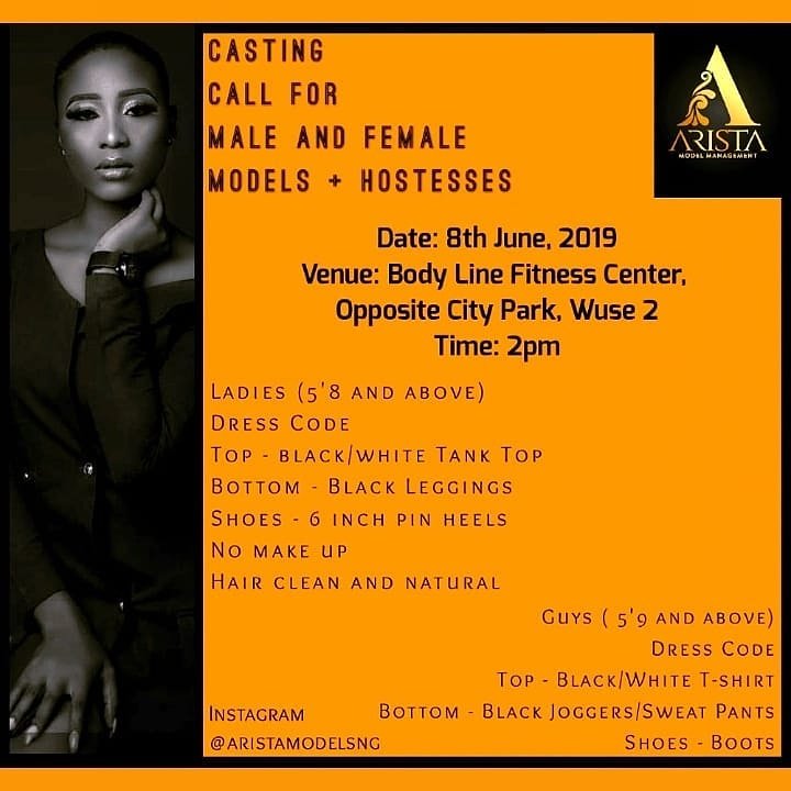AristaModels's tweet photo. Note: This CASTING CALL is open only to unsigned and aspiring models. This CASTING CALL is aimed at discovering NEW FACES for our local market (NIGERIA) And is powered by ARISTA Model Management (@aristamodels)
#ARISTAmodels #ARISTAmodelscouts #AbujaTwitterCommunity
08131803474 https://t.co/9Zt7tuUwzD