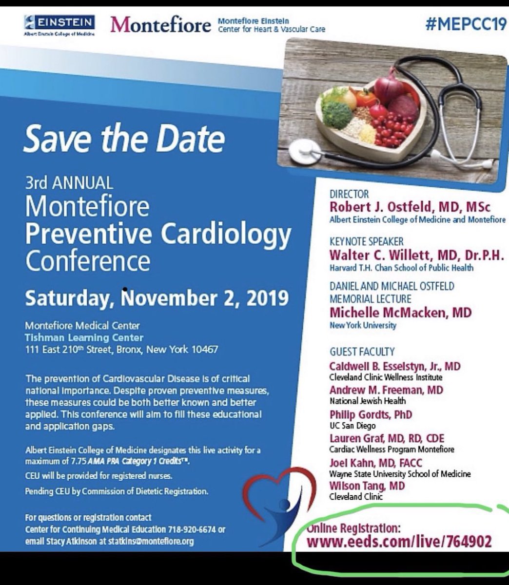 Hope you can join us! Open to all. Registration info below. #CardioTwitter #Cardiology #CardiologyFellows #prevention #nutrition #lifestyle #exercise #mepcc19