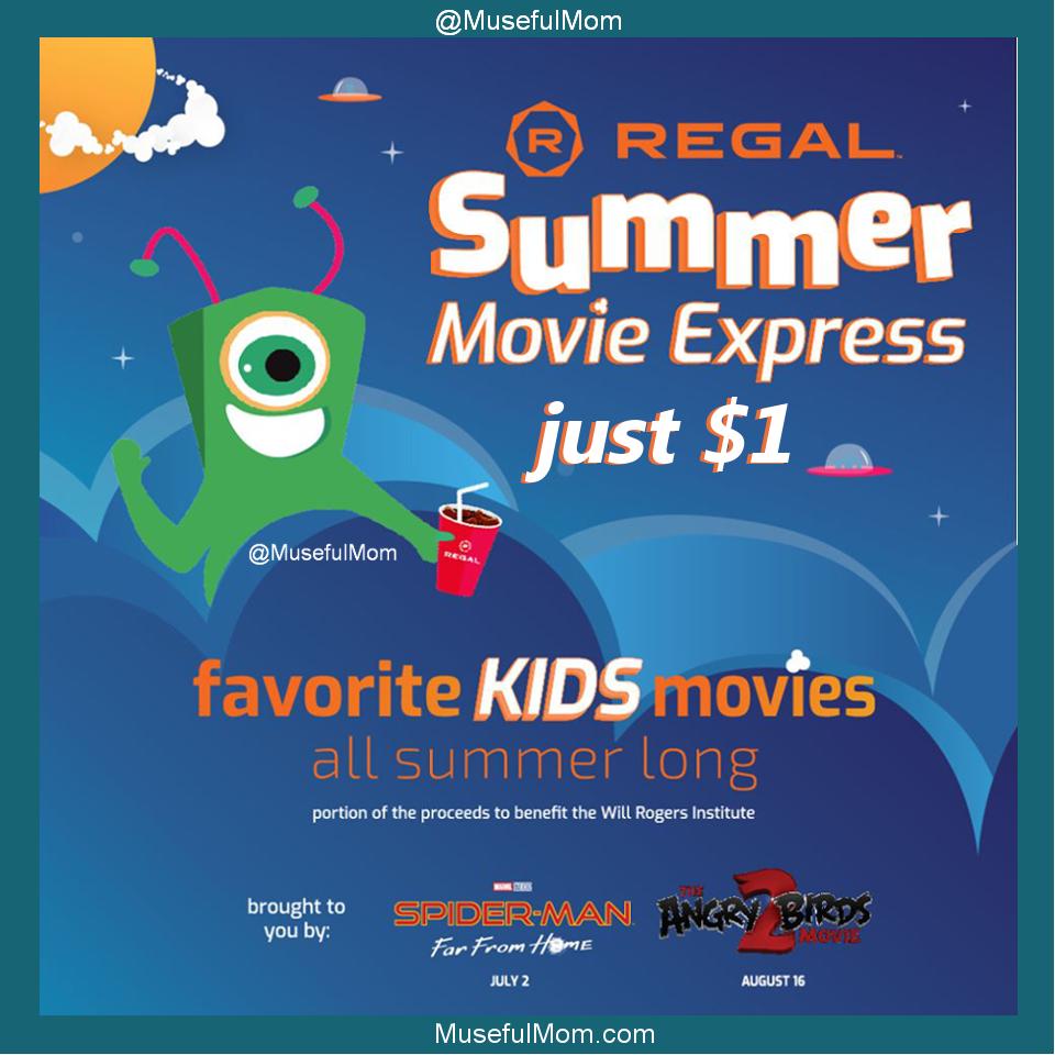 MusefulMom's tweet photo. Regal Cinemas 2019 Summer Movie Express Schedule – $1 Admission

https://t.co/WHeLv4pFY1

#regalmovies #summermovieexpress https://t.co/Dy9Oo0ATtX