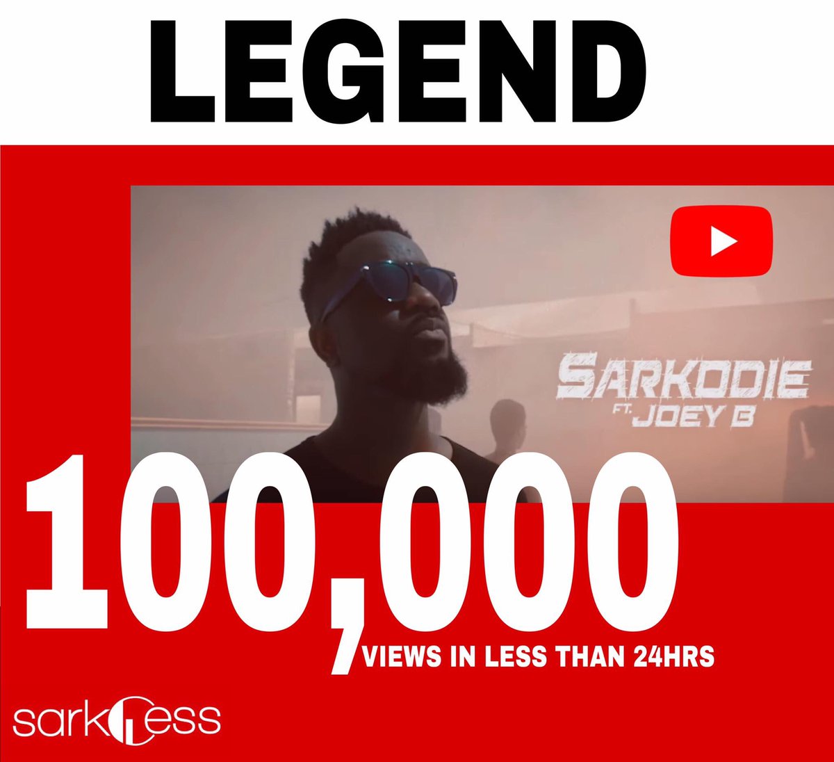 OpkReal's tweet photo. @sarkodie Legend hits 100k views in less than 24HRS 🔥🔥🔥. Big ups Sark Nation ➕🦅. Keep sharing https://t.co/RJ6NB1zOT7 https://t.co/4aD7otC1t0
