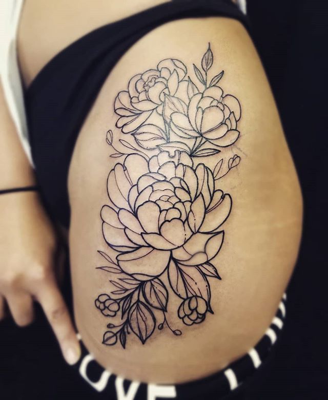 Floral line work half sleeve in progress by Laura Jade TattooNOW