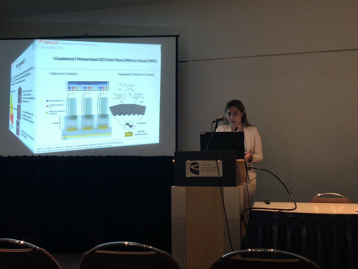 Moran_MirabalRG's tweet photo. Mahsa from @MahshidLab describing hierarchical electrode fabrication combining graphene and gold nanostructures for highly sensitive #biosensors #bioanalyticalscience #CCCE2019 https://t.co/oLY5vOMtSM