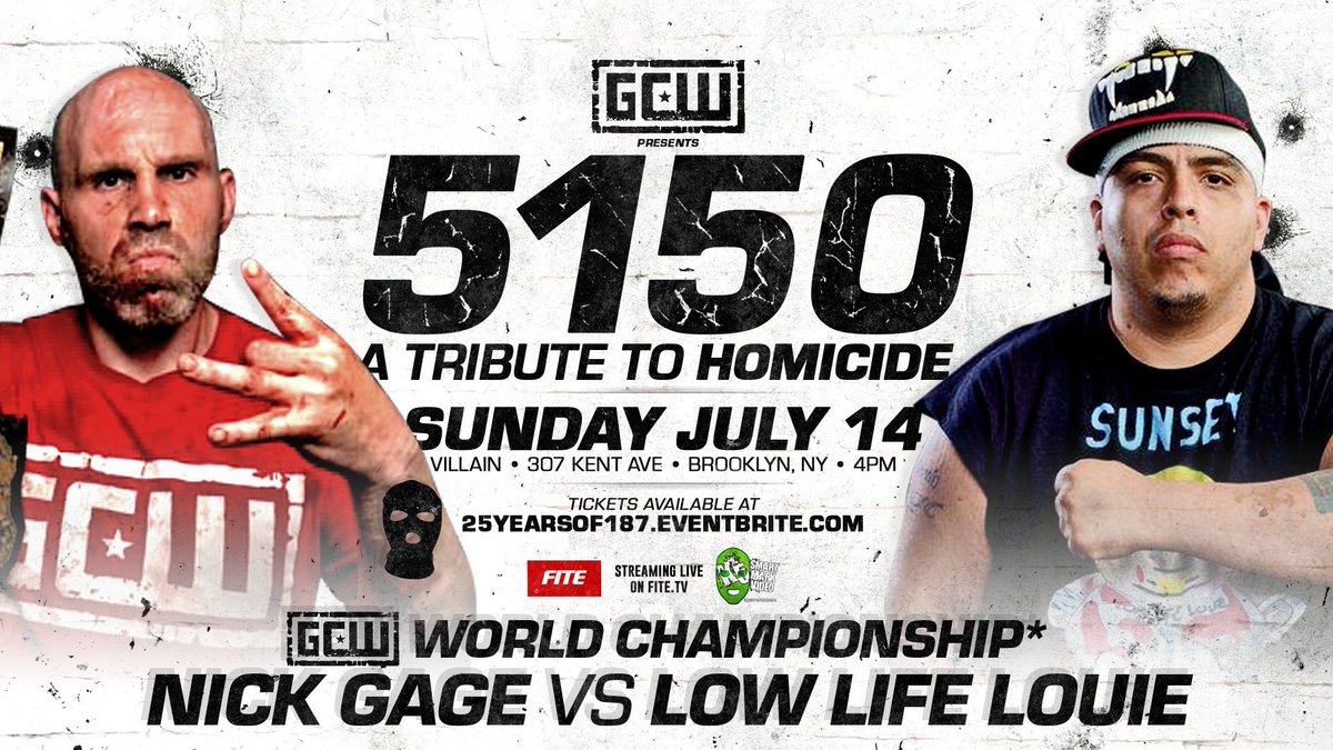 blklkp's tweet photo. .#ItsAboutToGoDOWN!!! Sunday 7/14 LIVE from #BK it’ll be str8 5150 as #GCWPresents #ATributeToHomicide @proprvillain featuring @SantanaLAX, @Ortiz5150, @Jeez215, @MadKing1981, @thekingnickgage and so much more! Tickets available now! You won’t want to miss this all star event! https://t.co/apSPCzkQ4H