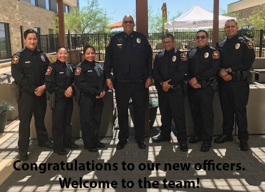 UTPoliceHouston's tweet photo. Officers from left are: Philip Nguyen, Bennette Nguyen, Lucila Santibanez, Assistant Chief Paul Cross, Devante James, Eliseo Alvarado and Michael Caldillo. #HelloOfficer #ReadyToServe #PoliceAcademy #Graduates #MakeUsProud https://t.co/LSdgbsbt72