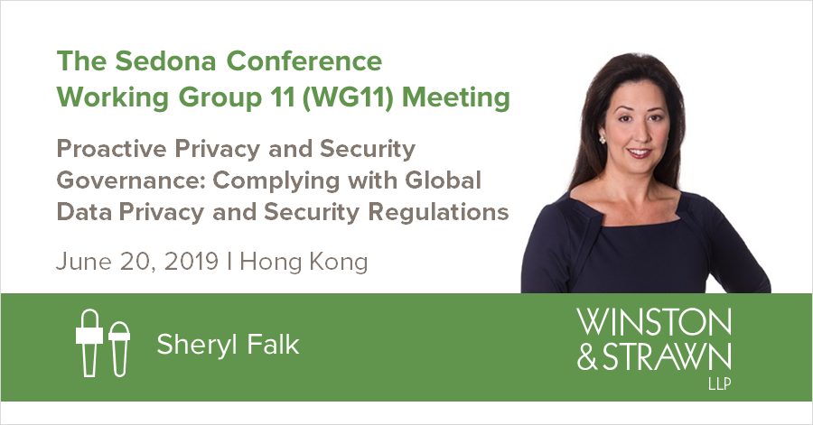 WinstonPrivacy's tweet photo. Partner @SherylFalk will present on “Proactive #Privacy and Security Governance: Complying with Global Data Privacy and Security Regulations” at @TSCSedona WG11 Meeting. https://t.co/guxQYPhzYs #TheSedonaConference #datasecurity #GDPR https://t.co/FFlOWmEhq6