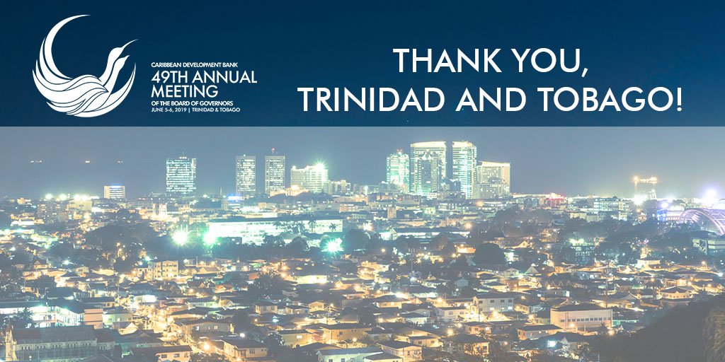 Caribank's tweet photo. Thank you to the Government and people of Trinidad and Tobago for hosting our 49th Annual Meeting. We will always remember your warmth and hospitality! #BOG49 https://t.co/RnEHR1OUX7