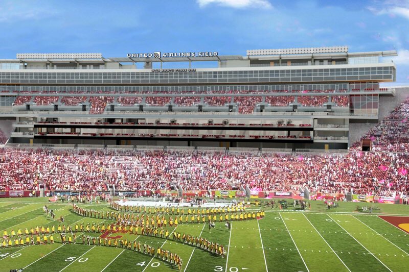 USC_Athletics's tweet photo. OFFICIAL: United Airlines Field at the Los Angeles Memorial Coliseum
@USC and @united agree to a 10-year deal to name the field in the newly renovated Coliseum: https://t.co/NF74DhoHy0
#FightOn https://t.co/x63VW7S196