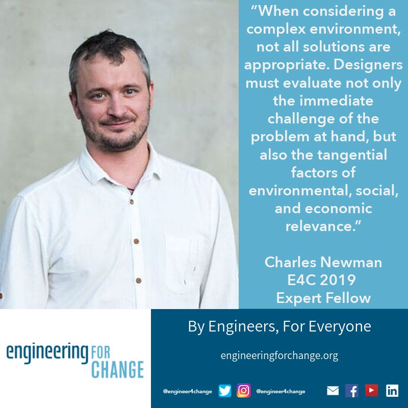 #FellowFriday Charles or “Charlie” Newman (<a href="/Afritekt/">Charles Newman</a>) joined the E4C Fellowship in 2016, and today he serves the team as an Expert Fellow. He is an international development and architectural design consultant with over 10 years of experience. engineeringforchange.org/e4c-fellowship/