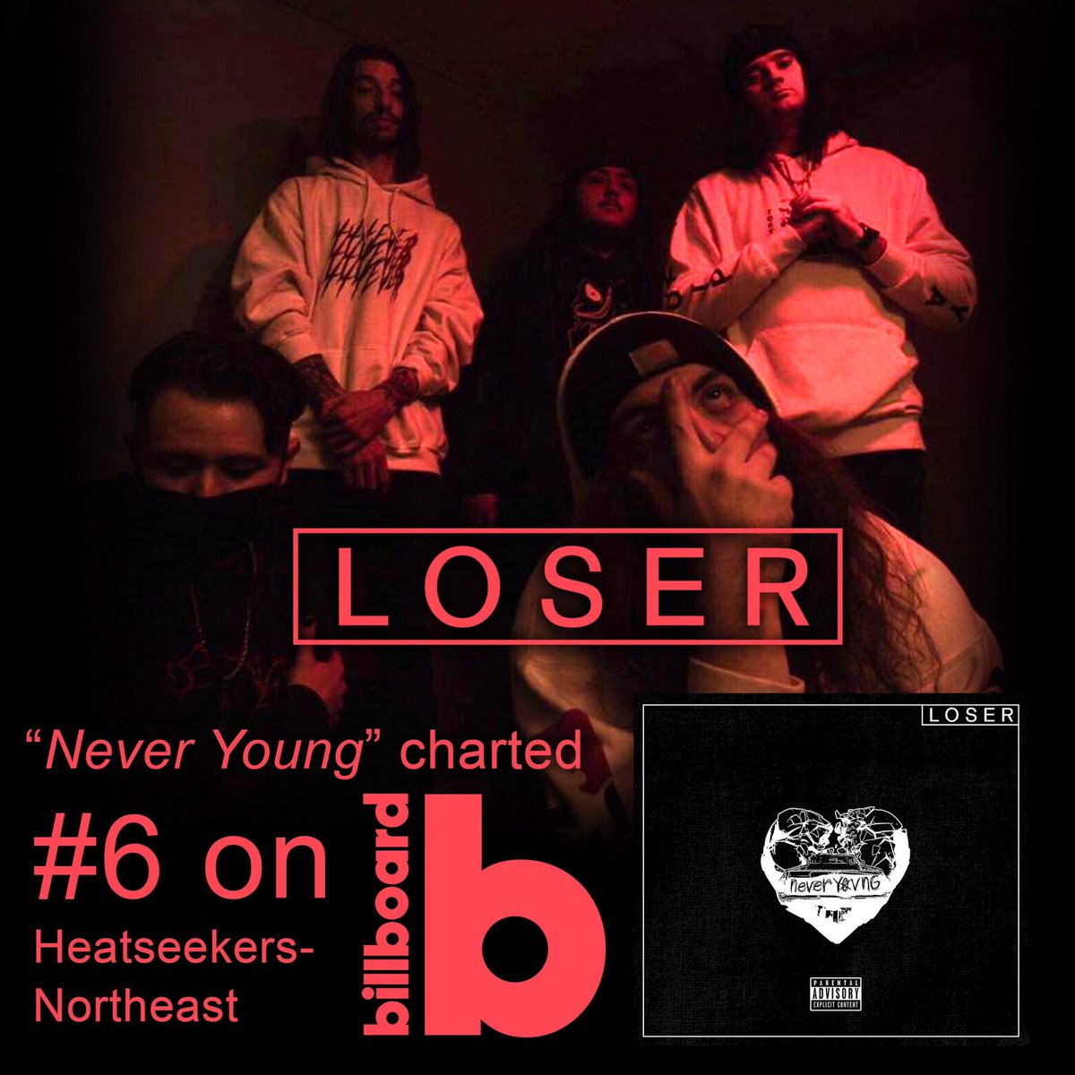 NEVER YOUNG charted at #6 on Billboard’s Heatseekers for our first week! Thank you to everyone who has picked up a copy and supported the album.