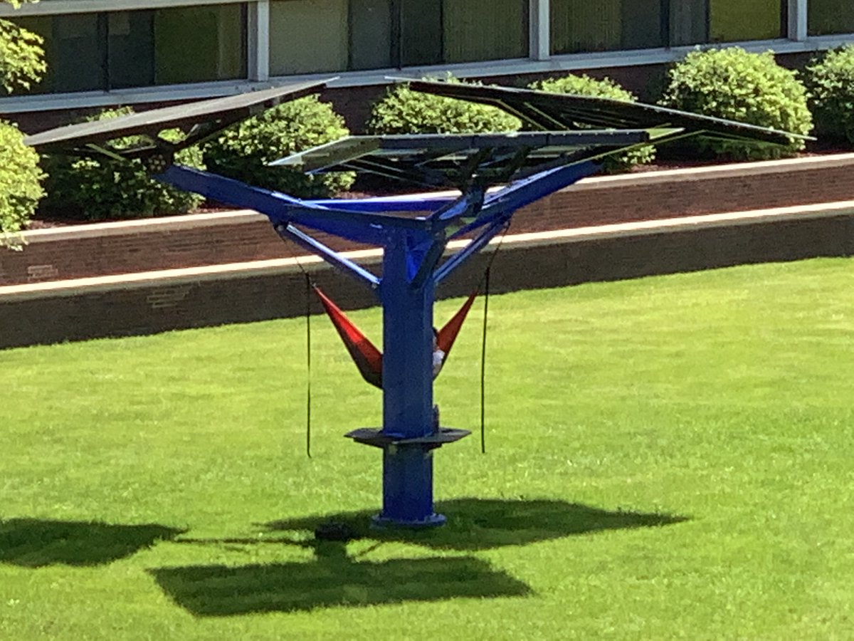 I do so love the students <a href="/KetteringU/">Kettering University</a>! Relaxing on a beautiful spring day in a hammock hanging from one of our Solar Trees - with laptop plugged into the inverter to keep it charged #GreenTech #KetteringBuilt