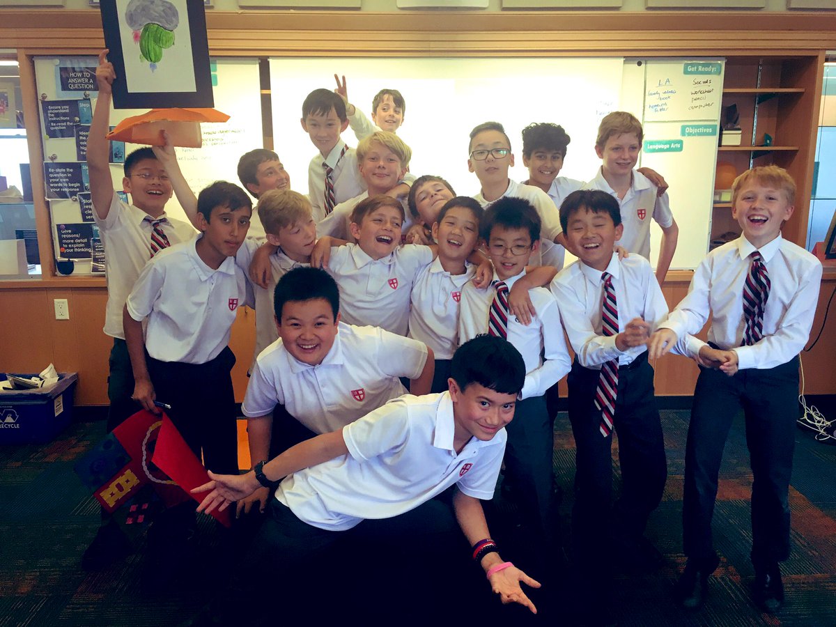 StGeorgesGrade6's tweet photo. Lesson of the day: it is impossible to get 19 boys to look at the camera at the same time... Headlocks, jumping, and random props tend to get in the way #6GG https://t.co/EZBTK0fIqf